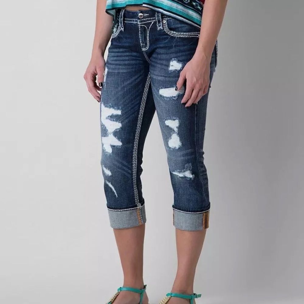 Rock Revival Nancy Crop Distressed Midrise Jeans‎ Sz 27